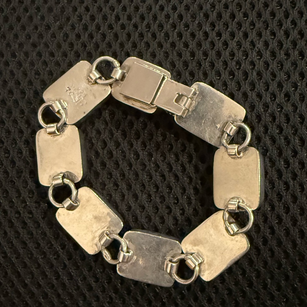 Southwestern Vintage Estate Solid Black Onyx .925 Sterling Silver Link Bracelet - Picture 7 of 9